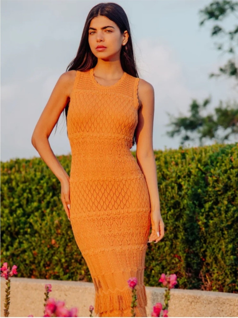Torn by Ronny Kobo Open-Back Crochet Maxi Dress - Orange - Picture 3 of 8